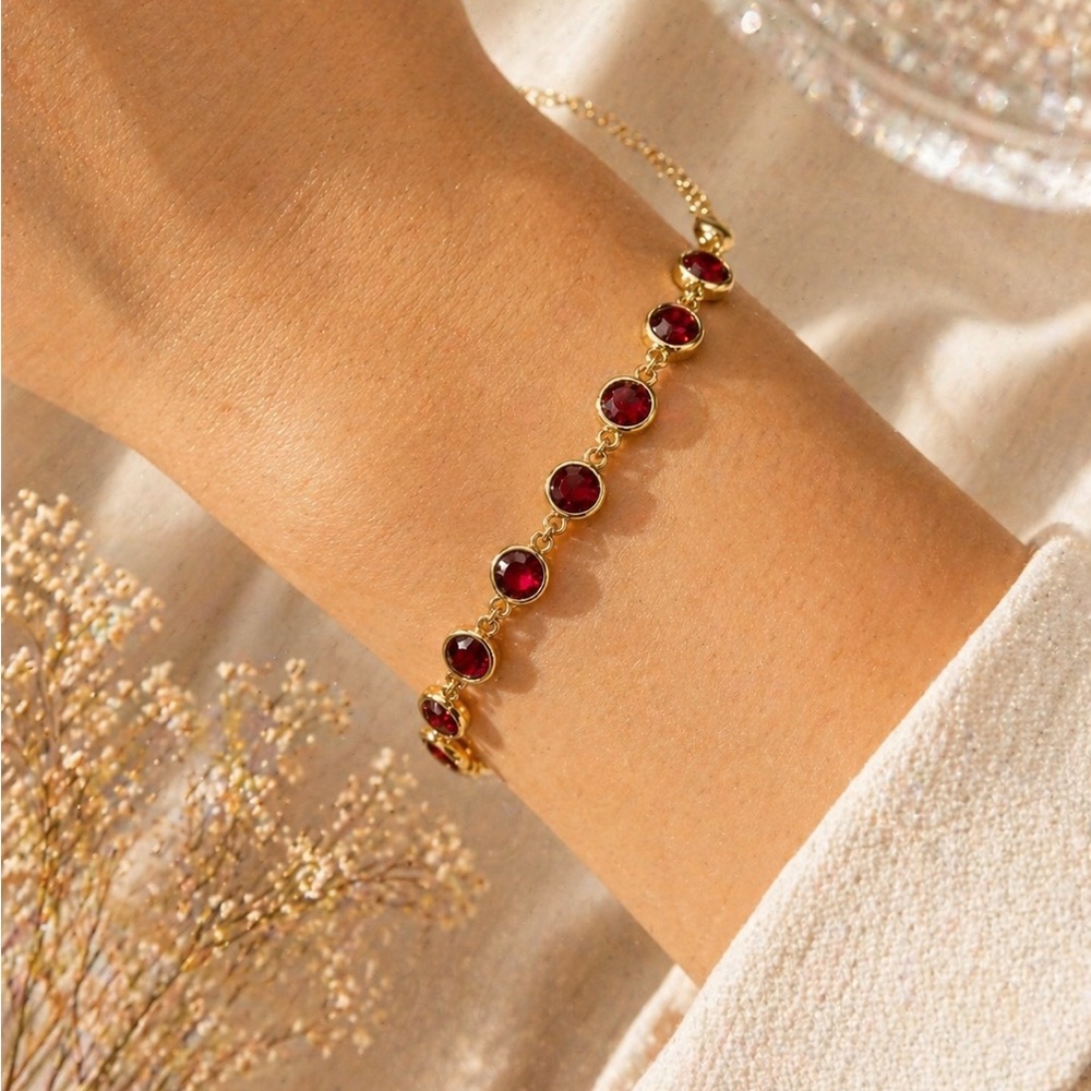 Clearance Gold Plated Bracelet with Deep Red Gemstones